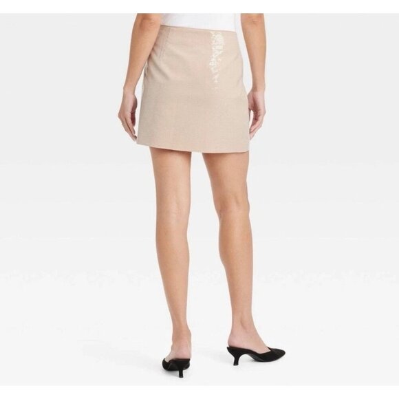 A. New Day Women's Sequin Mini Skirt Tan size 8 NWT - Picture 2 of 4